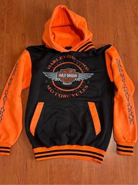 Harley-Davidson Black and Orange Hooded Sweatshirt with Logo